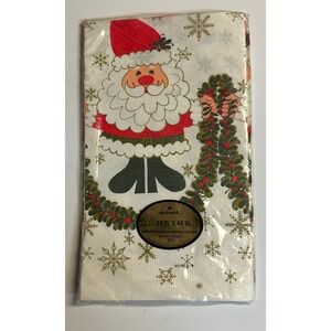 Vintage Hallmark Kitschy Santa Christmas Paper Table Cover Tablecloth 44" x 44"